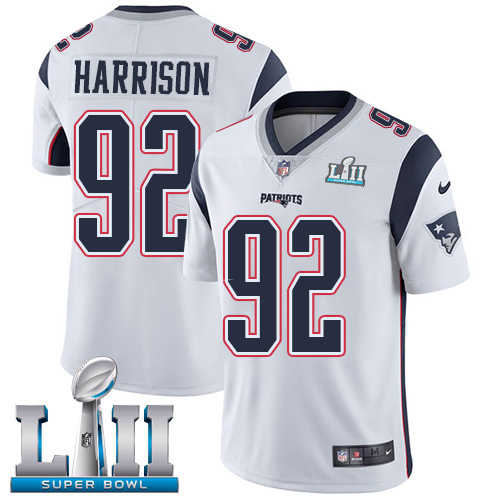 Nike Patriots #92 James Harrison White Super Bowl LII Men's Stitched NFL Vapor Untouchable Limited Jersey - Click Image to Close